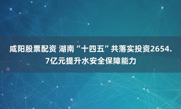 咸阳股票配资 湖南“十四五”共落实投资2654.7亿元提升水安全保障能力